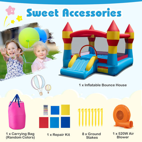 Castillo Hinchable Infantil 3 en 1 con Tobogán y Soplador de 520W para Jardín