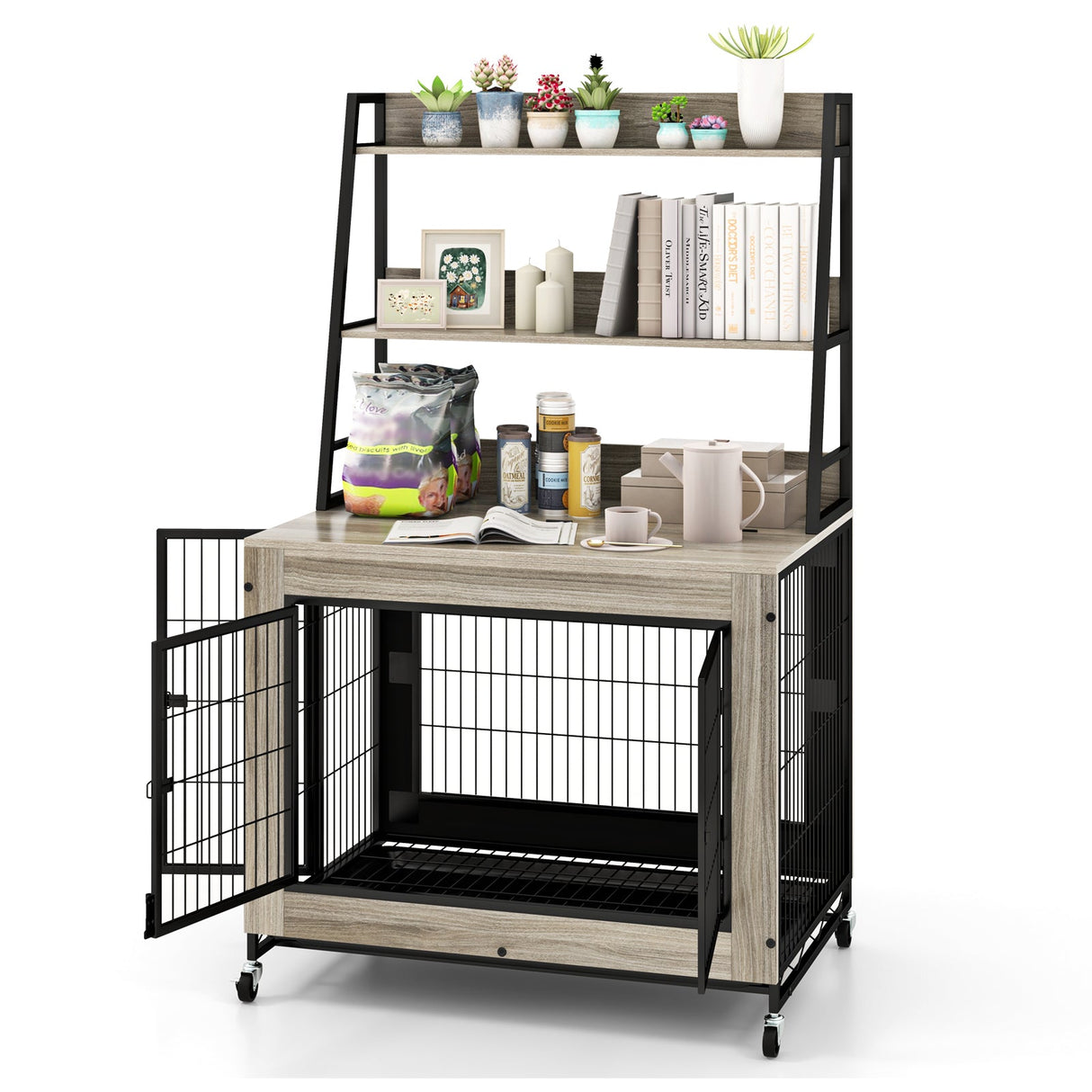 Mueble Jaula Industrial para Perros con Estantes de Almacenamiento