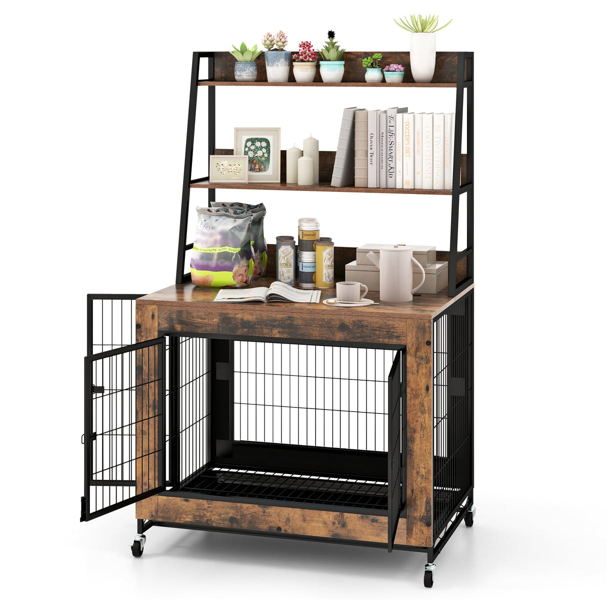 Mueble Jaula Industrial para Perros con Estantes de Almacenamiento