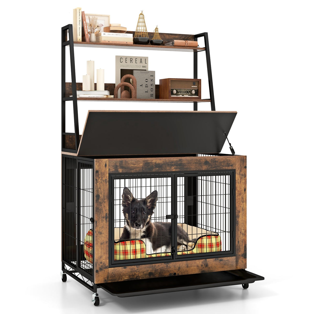 Mueble Jaula Industrial para Perros con Estantes de Almacenamiento