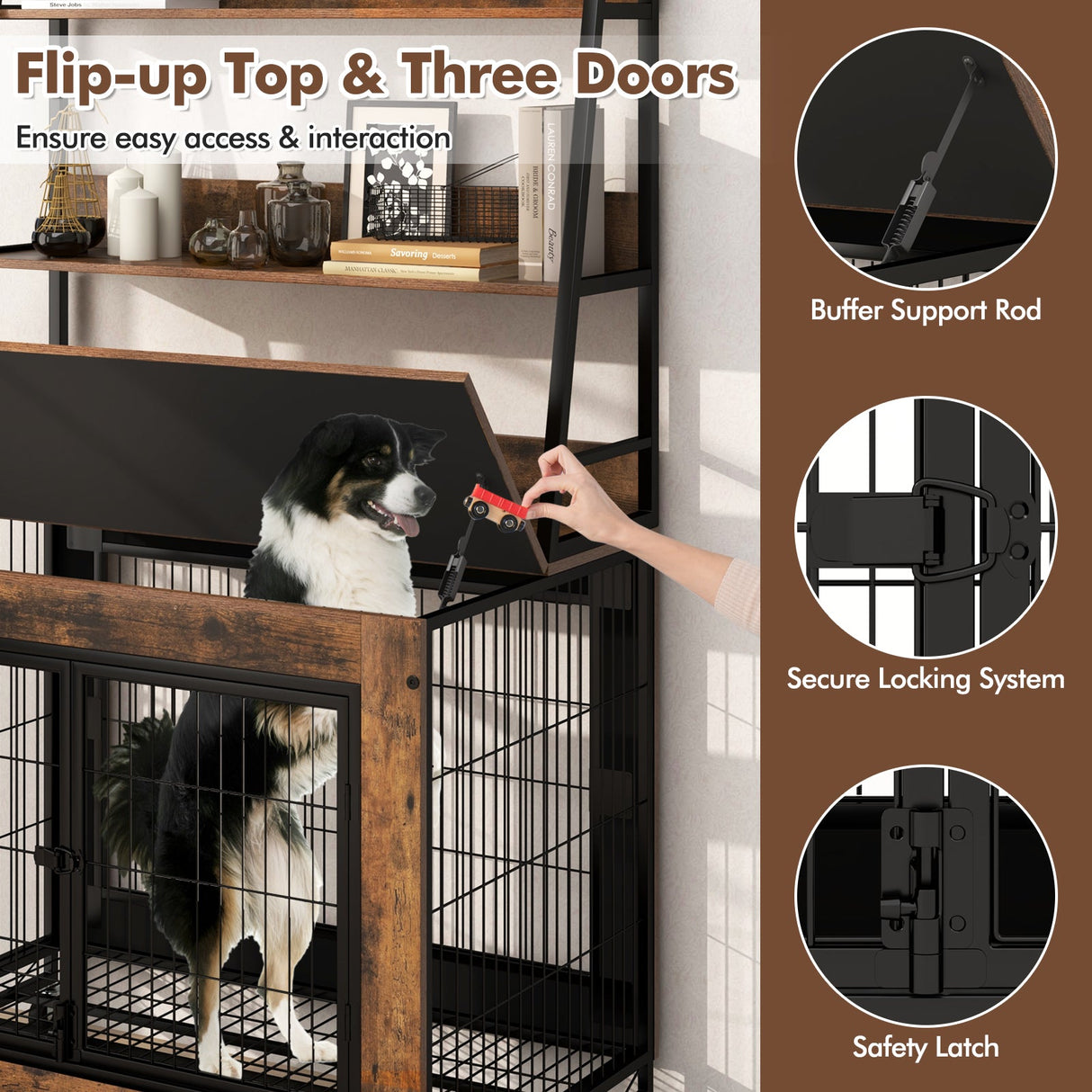 Mueble Jaula Industrial para Perros con Estantes de Almacenamiento