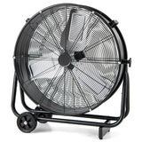 Ventilador industrial de tambor con 2 ruedas y basculación ajustable de 360 grados-Negro