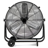 Ventilador industrial de tambor con 2 ruedas y basculación ajustable de 360 grados-Negro