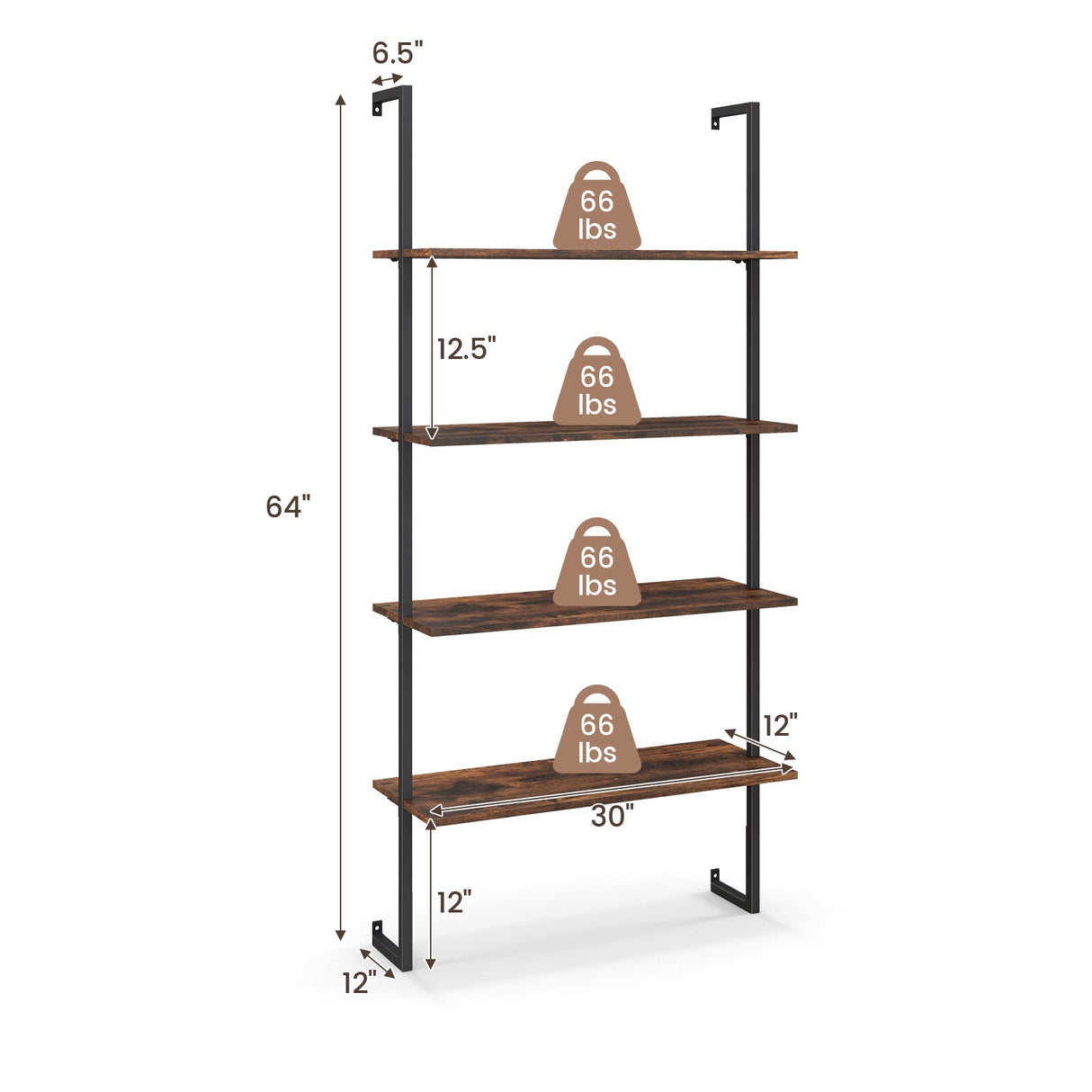 Estantería tipo escalera industrial de 4 niveles con estructura de metal - Café