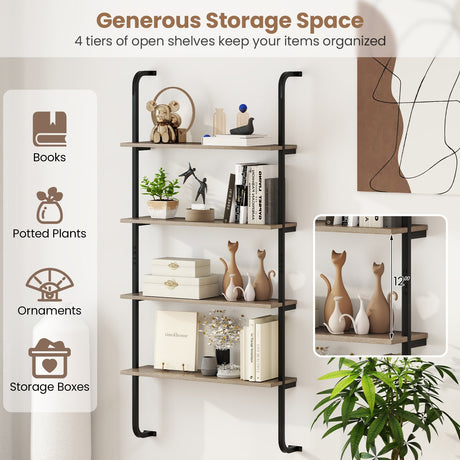 4-Tier Industrial Pipe Shelving with Metal Frame for Living Room Kitchen