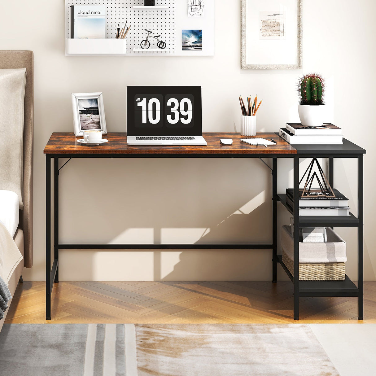 Escritorio de estudio de estilo industrial moderno de 55 pulgadas con 2 estantes de almacenamiento
