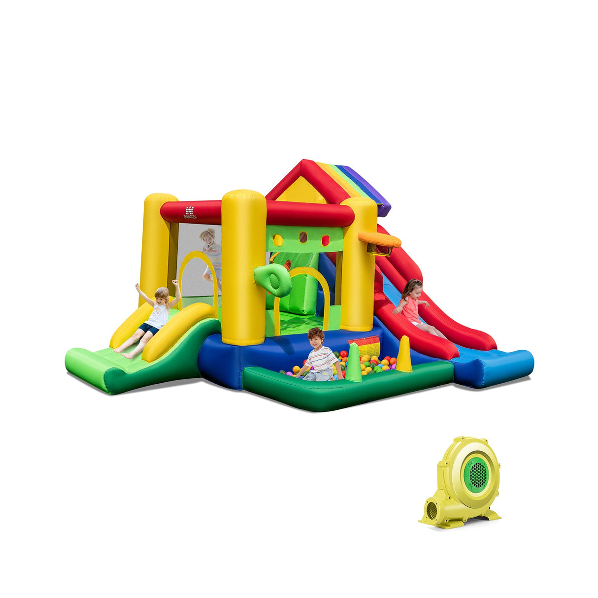 Castillo Hinchable con Toboganes Dobles y Soplador de 735 W