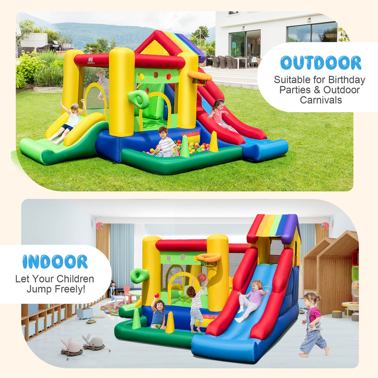 Castillo Hinchable con Toboganes Dobles y Soplador de 735 W