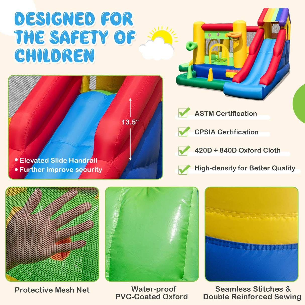 Castillo Hinchable con Toboganes Dobles y Soplador de 735 W