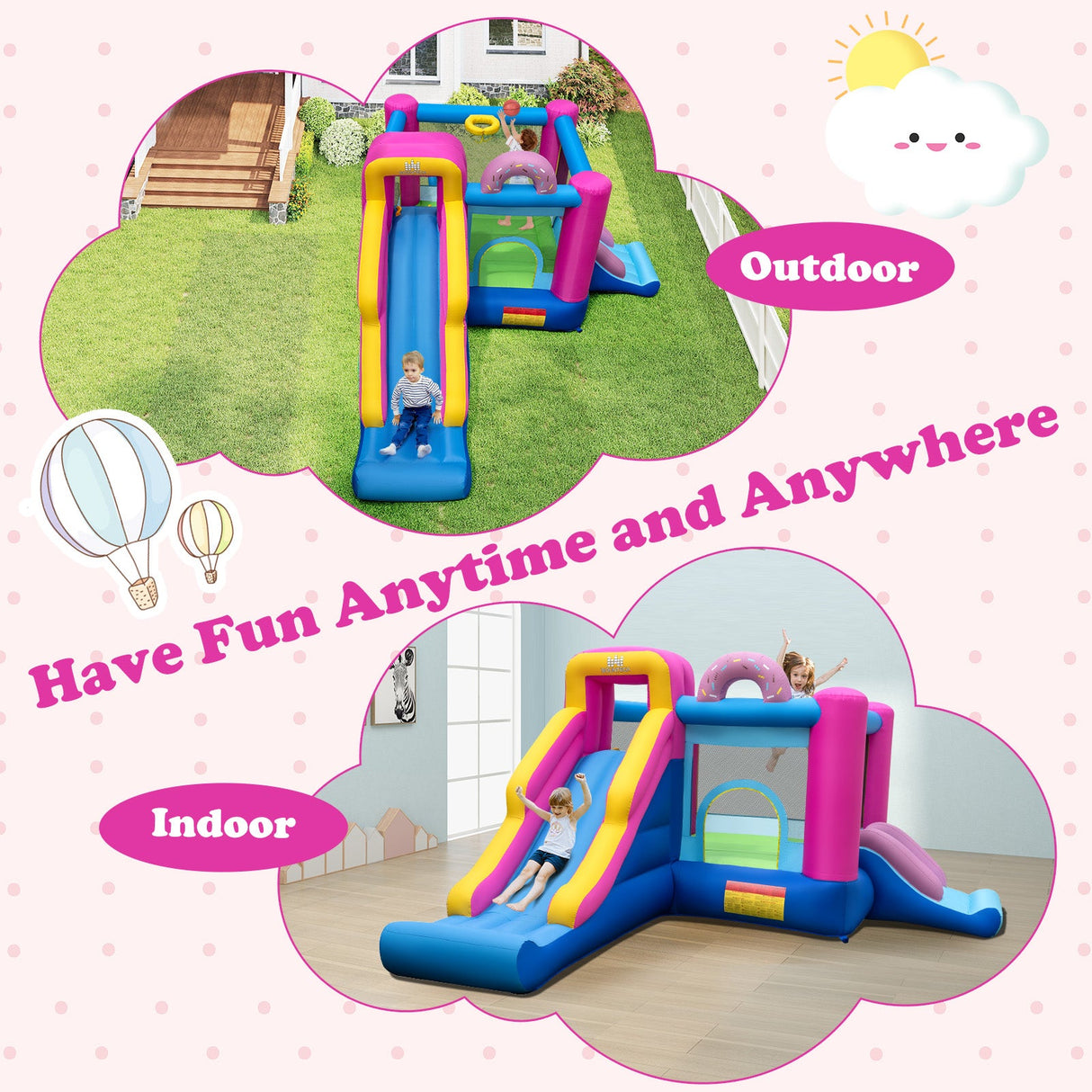 Casa de juegos inflable con toboganes y canasta de baloncesto (con soplador de 735W)