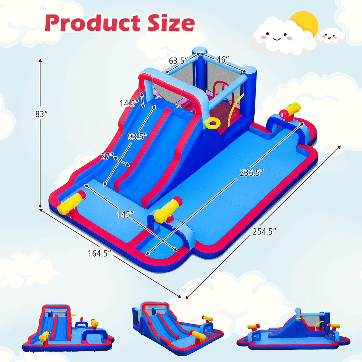 Casa de Rebotar Inflable con 2 Toboganes Acuáticos y 3 Cañones de Agua Con Soplador de 680W