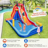 Castillo hinchable 5 en 1 con 2 toboganes de agua y piscina de salpicaduras grande con soplador de 735 W