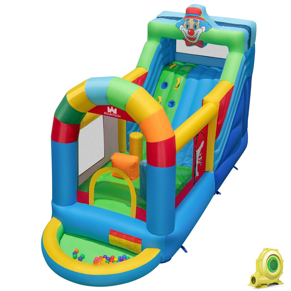 Pista de obstáculos hinchable con piscina de bolas y tobogán con soplador de 735 W