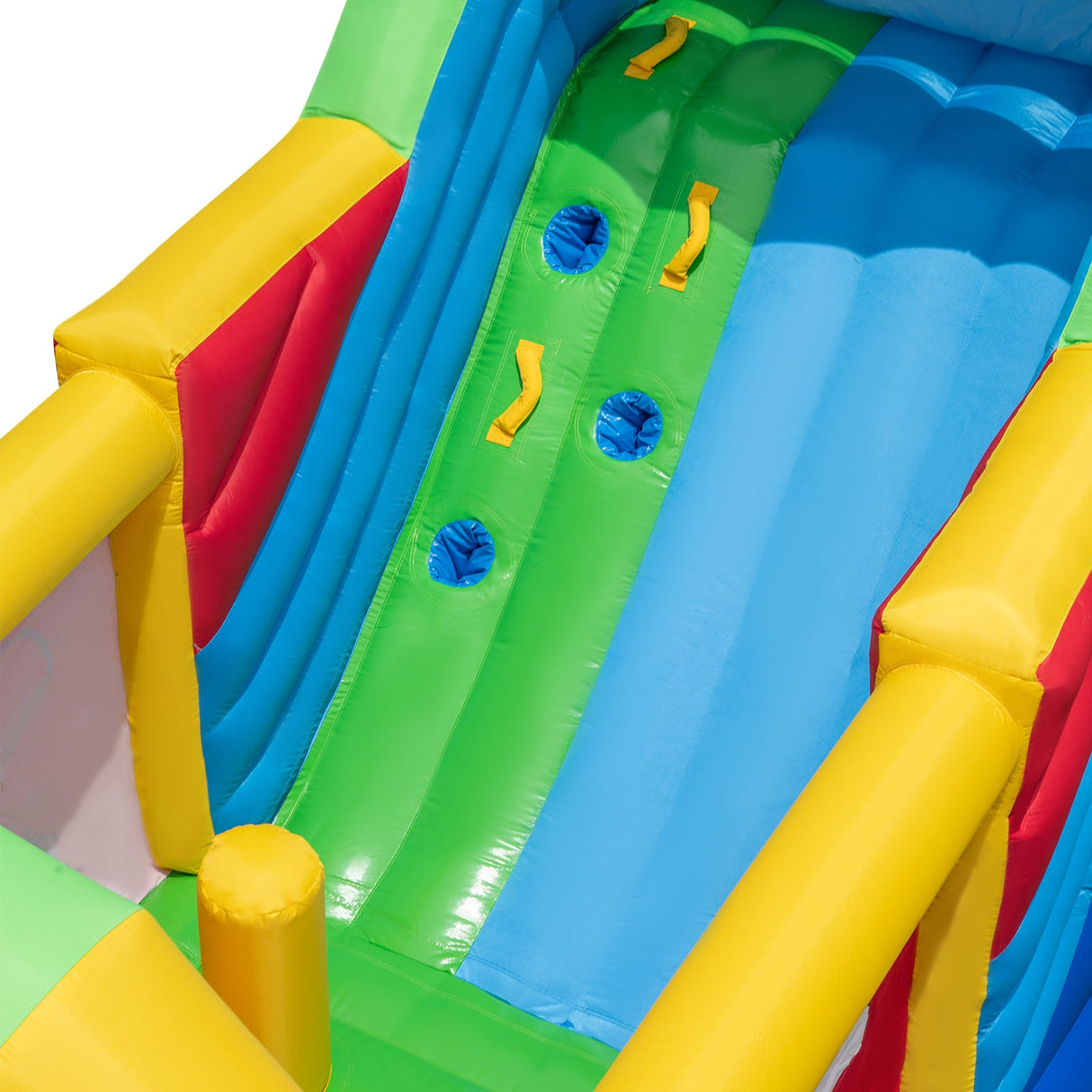 Pista de obstáculos hinchable con piscina de bolas y tobogán con soplador de 735 W