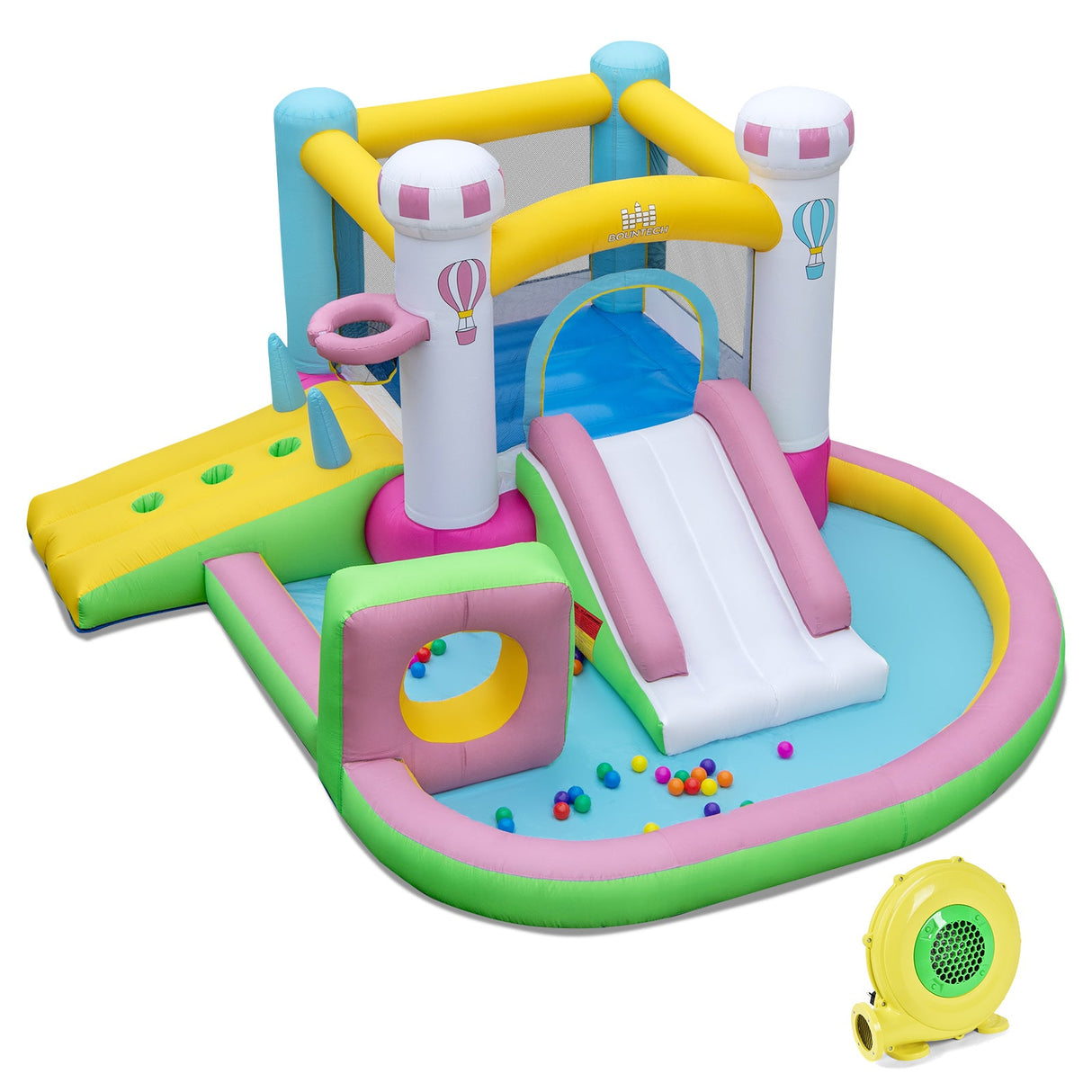 Castillo Hinchable con Tobogán, Obstáculos y Piscina de Bolas con Soplador de 480W