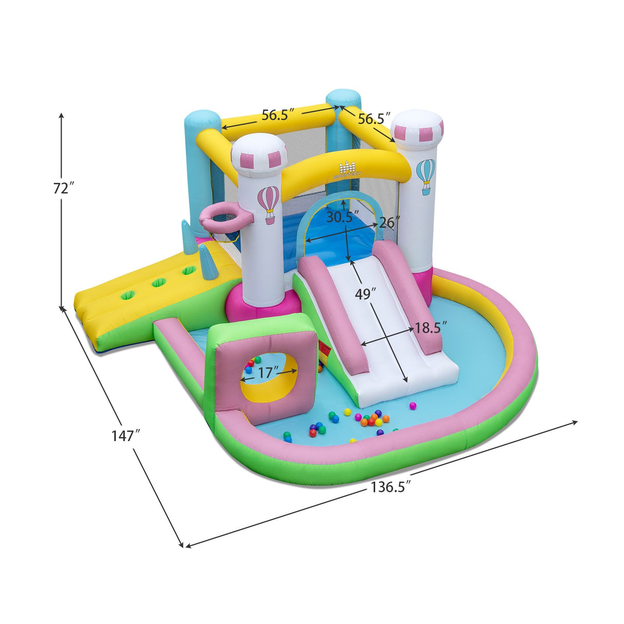 Castillo Hinchable con Tobogán, Obstáculos y Piscina de Bolas con Soplador de 480W
