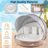 Inflatable Canopy Island Tanning Pool Lounger Float with Retractable Canopy