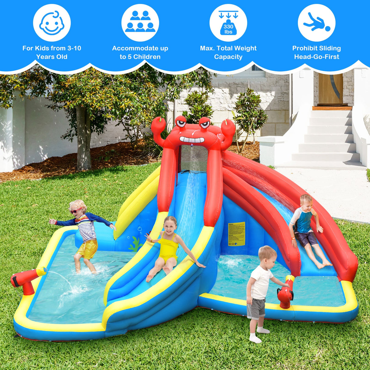 Castillo hinchable acuático con cañón de agua y soplador de 680 W