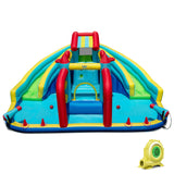 Parque Acuático Hinchable Doble con Tobogán, Pista de Obstáculos y Soplador de 735W