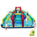 Parque Acuático Hinchable Doble con Tobogán, Pista de Obstáculos y Soplador de 735W