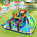 Parque Acuático Hinchable Doble con Tobogán, Pista de Obstáculos y Soplador de 735W