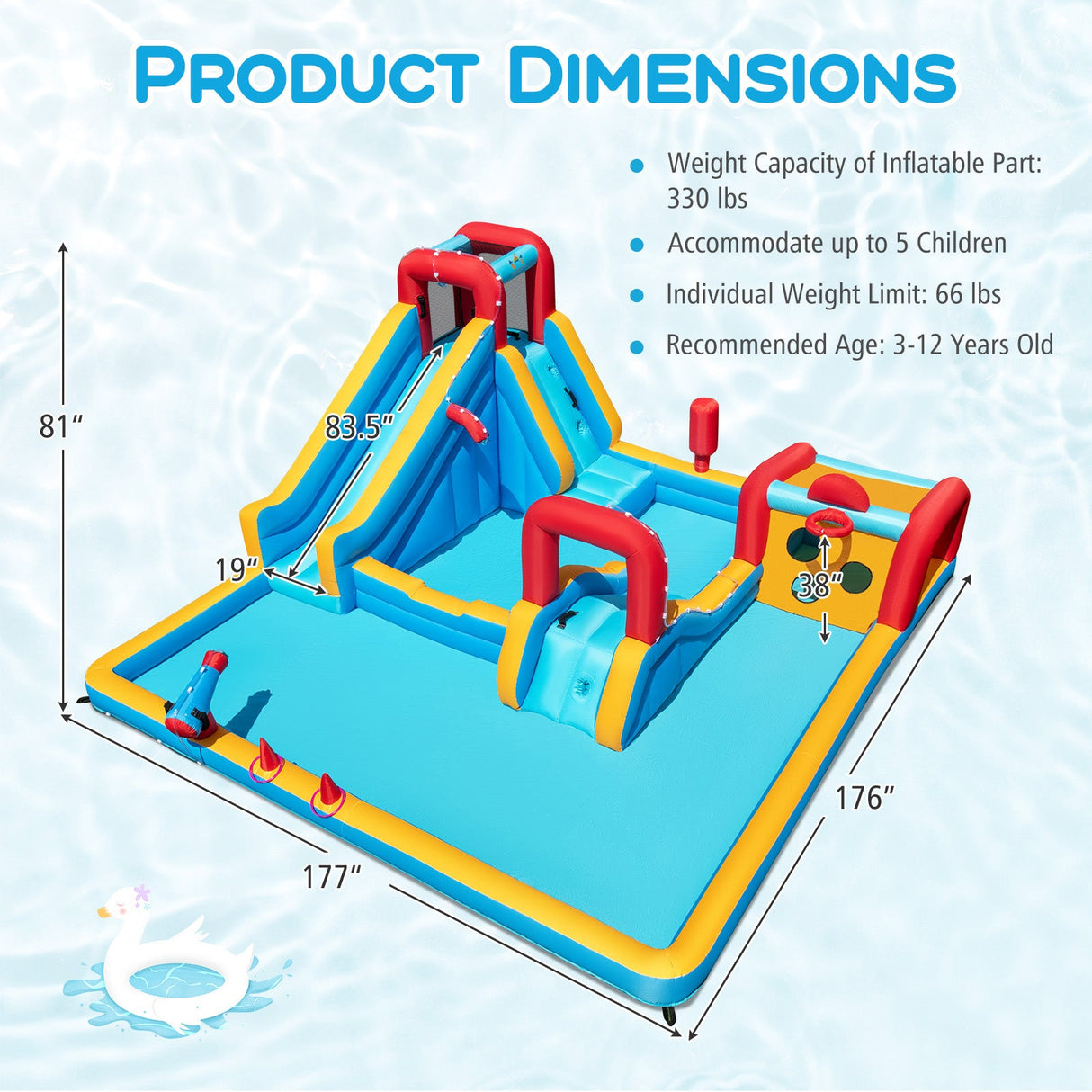 Parque Inflable Acuático Doble 9 en 1, Casa de Rebote Gigante, Soplador Excluido