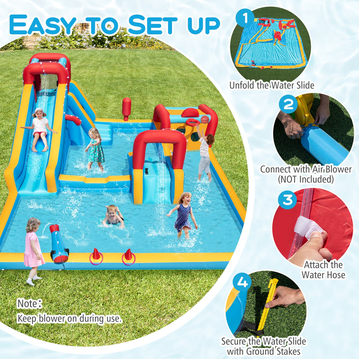 Parque Inflable Acuático Doble 9 en 1, Casa de Rebote Gigante, Soplador Excluido