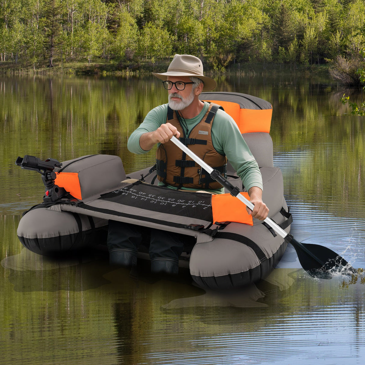 Tubo Flotador Hinchable de Pesca con Correas de Hombro y Almacenamiento para la Pesca con Caña