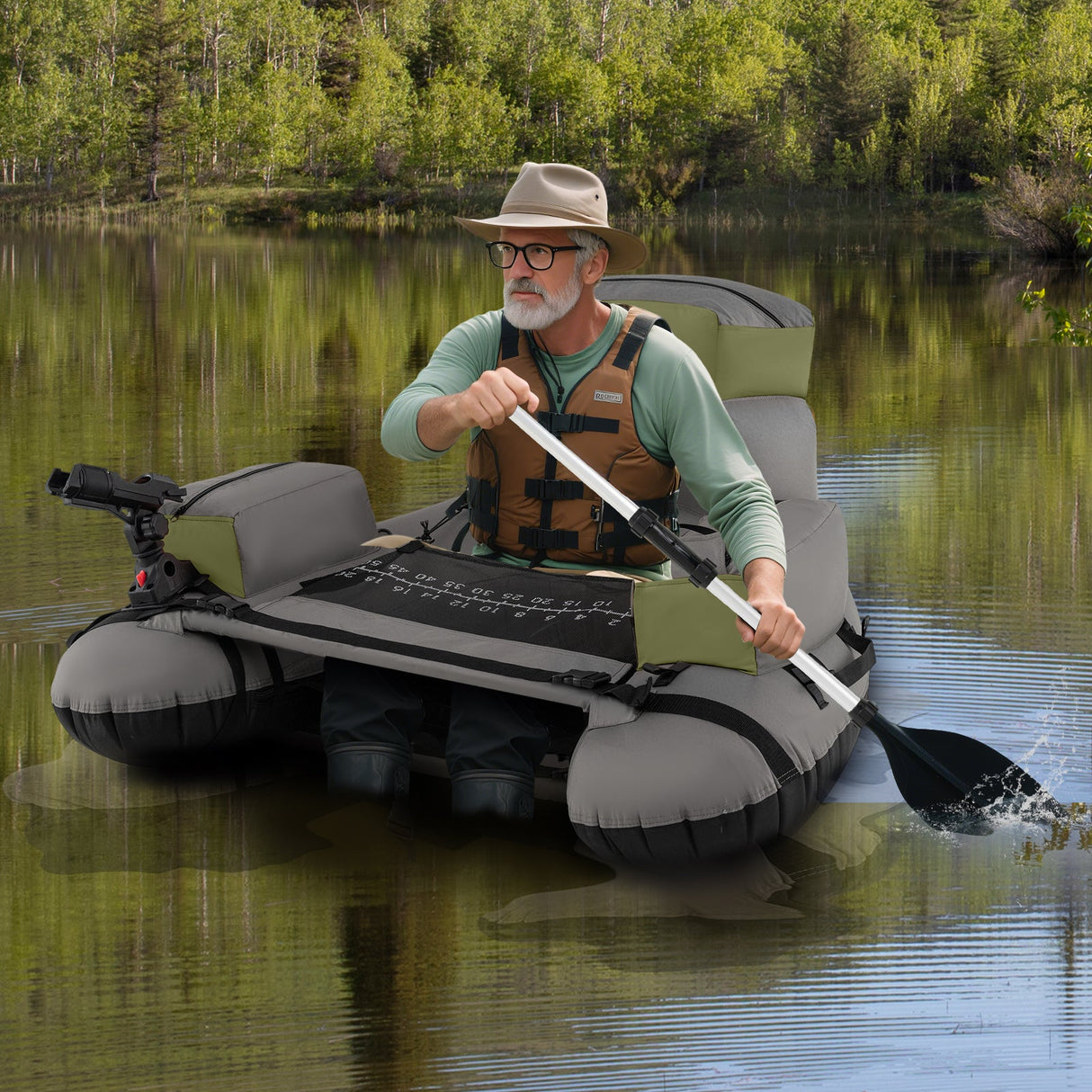 Tubo Flotador Hinchable de Pesca con Correas de Hombro y Almacenamiento para la Pesca con Caña