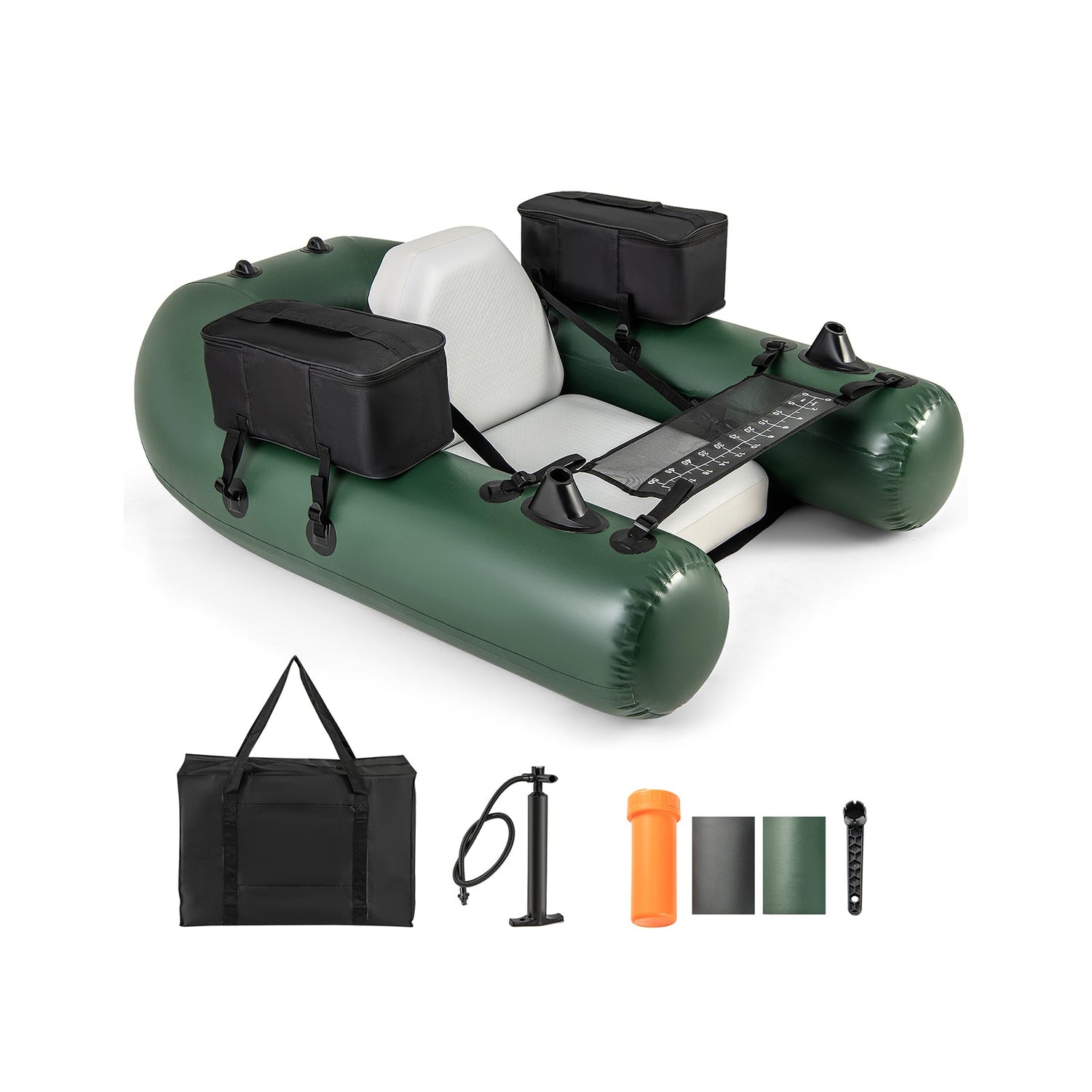 Tubo flotador inflable de pesca con regla de pesca y base de pesca
