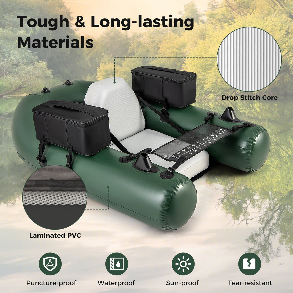Tubo flotador inflable de pesca con regla de pesca y base de pesca