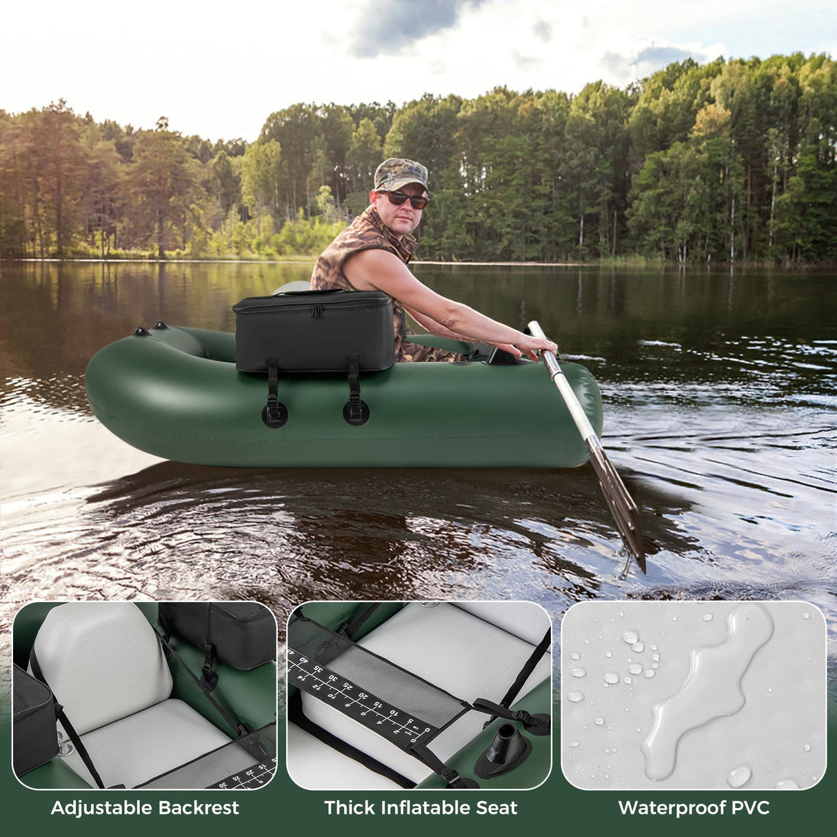 Tubo flotador inflable de pesca con regla de pesca y base de pesca