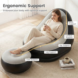 Sofá Inflable con Otomana, Sofá de Aire Portátil para Adultos con Superficie Flocada - Gris