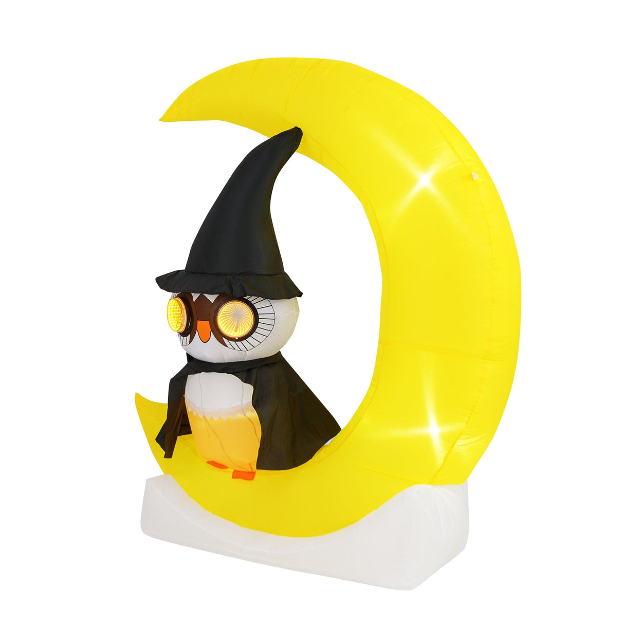 Búho Inflable en la Luna con Luces LED, Decoración de Halloween con Luna Grande y Búho Mago
