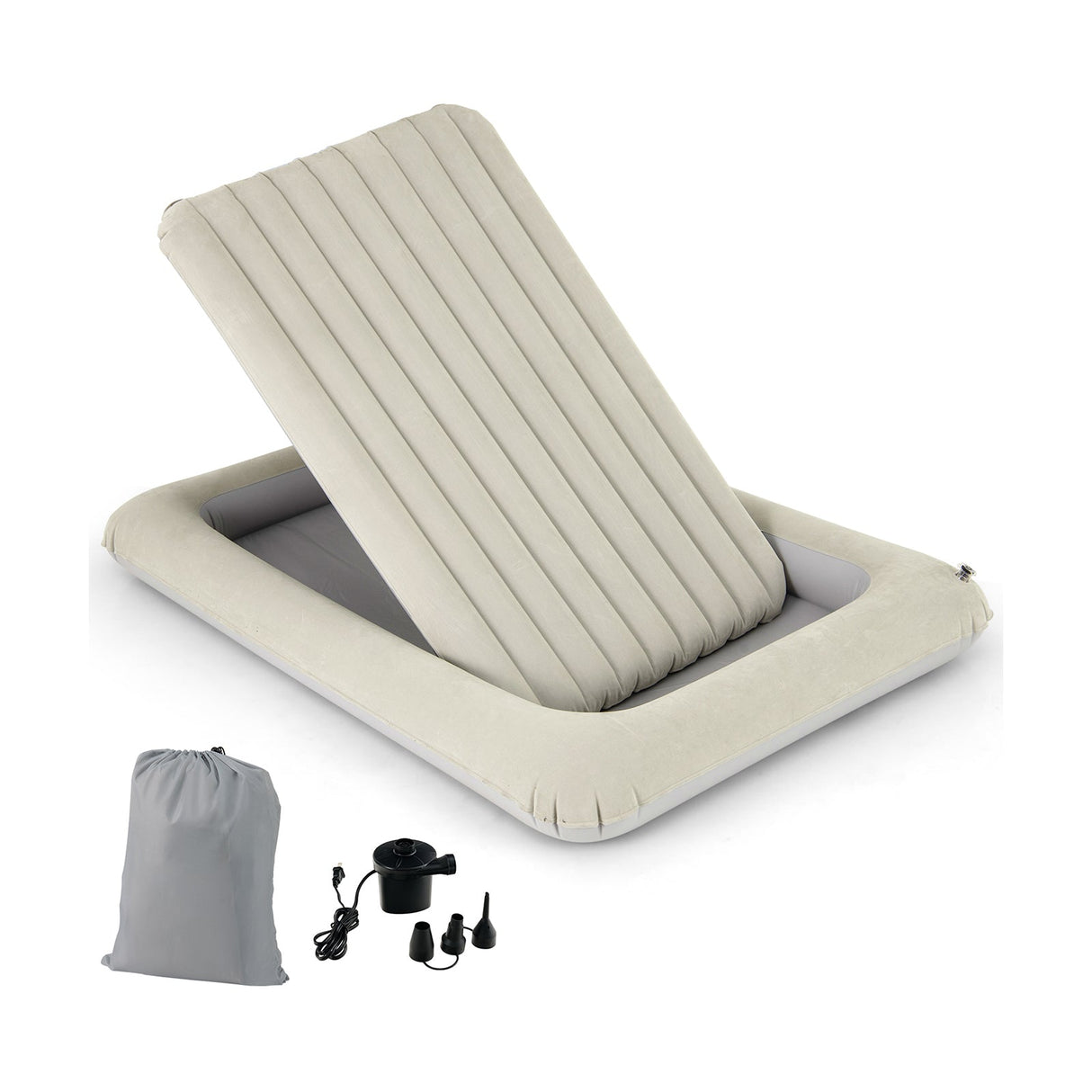 Cama de viaje inflable para niños pequeños con bomba eléctrica y barandillas elevadas