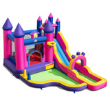 Castillo Hinchable de Agua Temática Princesas con Tobogán, Muro para Escalar y Soplador de 680W Incluido