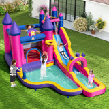 Castillo Hinchable de Agua Temática Princesas con Tobogán, Muro para Escalar y Soplador de 680W Incluido