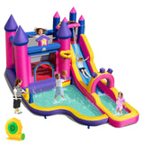 Castillo Hinchable de Agua Temática Princesas con Tobogán, Muro para Escalar y Soplador de 680W Incluido