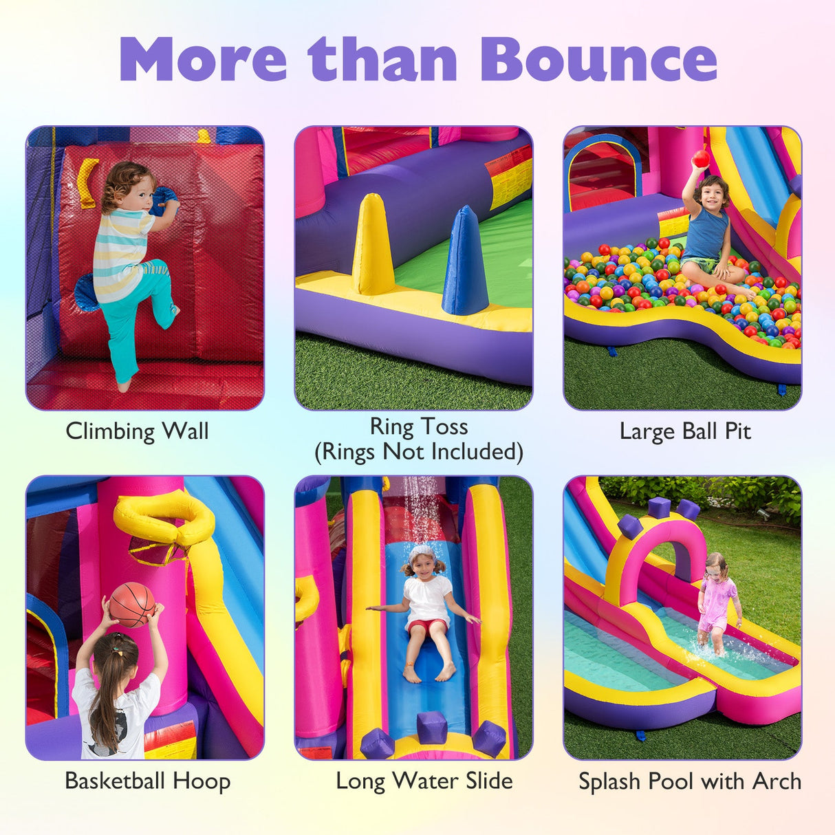 Castillo Hinchable de Agua Temática Princesas con Tobogán, Muro para Escalar y Soplador de 680W Incluido
