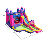 Castillo Hinchable de Agua Temática Princesas con Tobogán, Muro para Escalar y Soplador de 680W Incluido