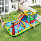 Tobogán de agua hinchable Parque acuático gigante con tobogán largo y soplador de 750 W