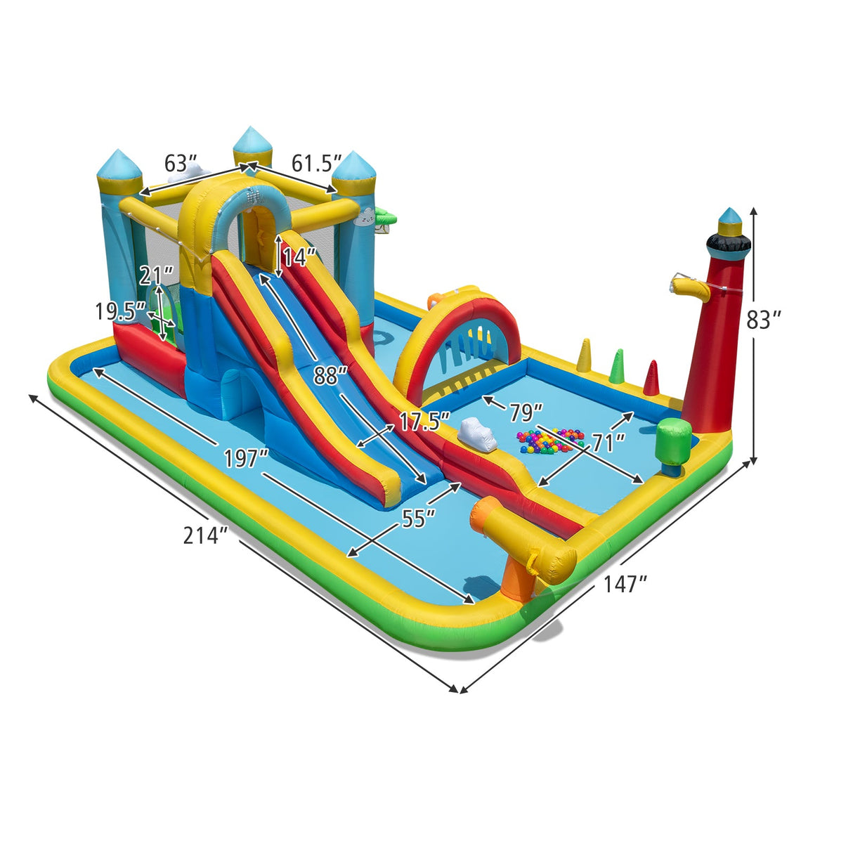 Tobogán de agua hinchable Parque acuático gigante con tobogán largo y soplador de 750 W