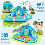 Tobogán Hinchable de Agua con Toboganes Dobles, Piscina Grande y Bolsa de Transporte (con Soplador de 584W)