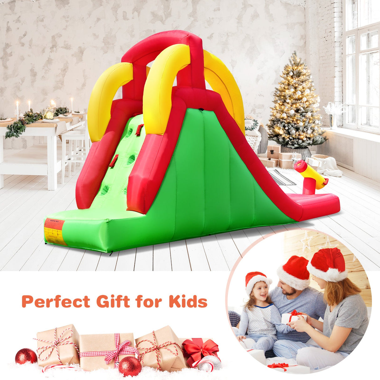 Castillo Hinchable Acuático con Tobogán, Pared de Escalada y Salto con Soplador de 380W