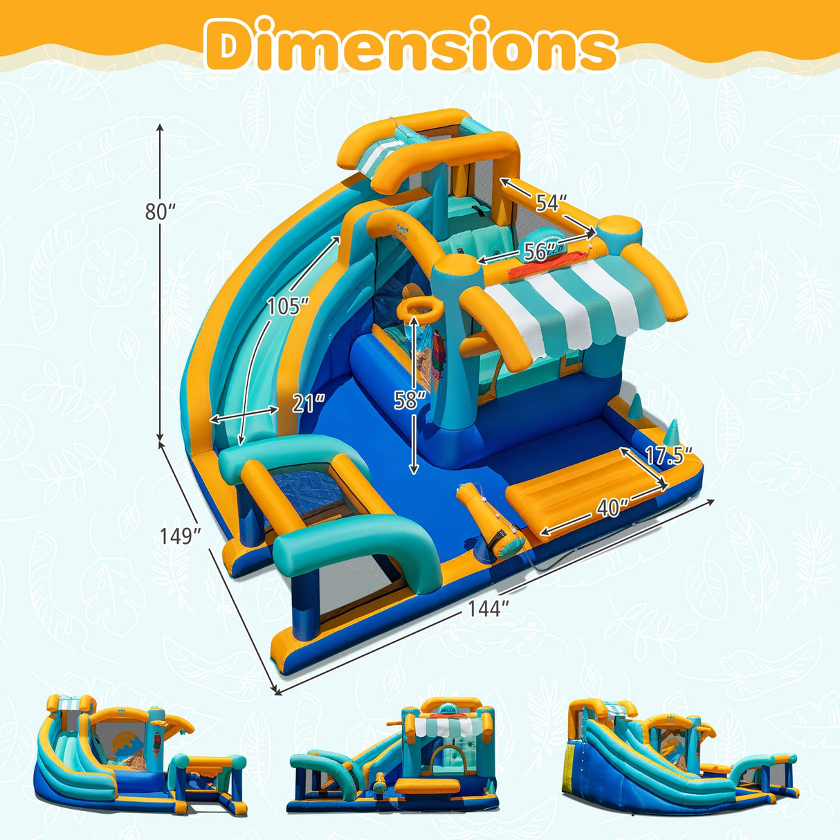 Castillo Hinchable Acuático con Cañón de Agua para Niños