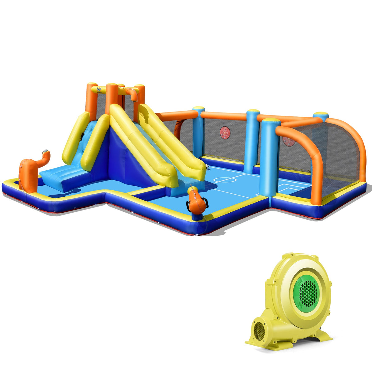 Tobogán Acuático Inflable Gigante Temático de Fútbol con Soplador de 735W