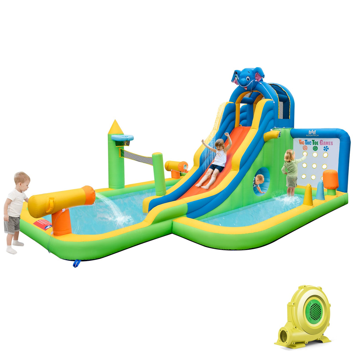 Tobogán Hinchable Gigante Parque Acuático 9 en 1 para Niños Diversión en el Jardín con Soplador de 735W