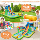 Tobogán Hinchable Gigante Parque Acuático 9 en 1 para Niños Diversión en el Jardín con Soplador de 735W