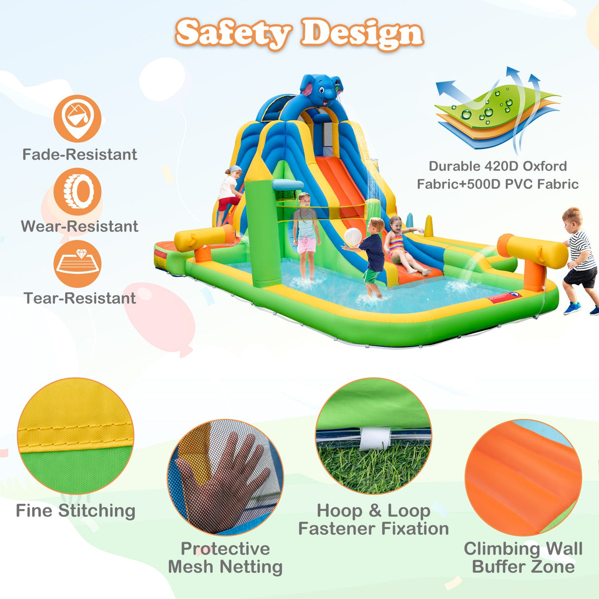 Tobogán Hinchable Gigante Parque Acuático 9 en 1 para Niños Diversión en el Jardín con Soplador de 735W