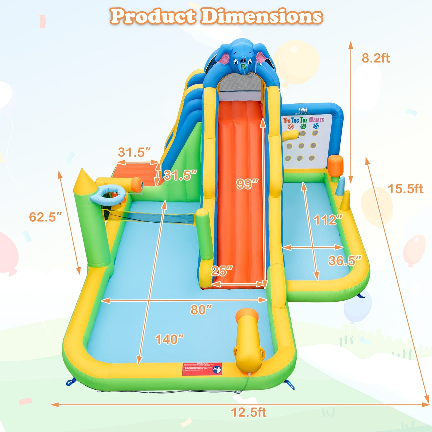 Tobogán Hinchable Gigante Parque Acuático 9 en 1 para Niños Diversión en el Jardín con Soplador de 735W